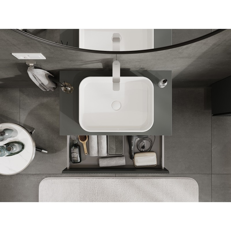 Mexen Rivel bathroom vanity unit 80 cm with countertop, 2 drawers, ribbed, matte graphite - 91A20-08047-2-BFFC66