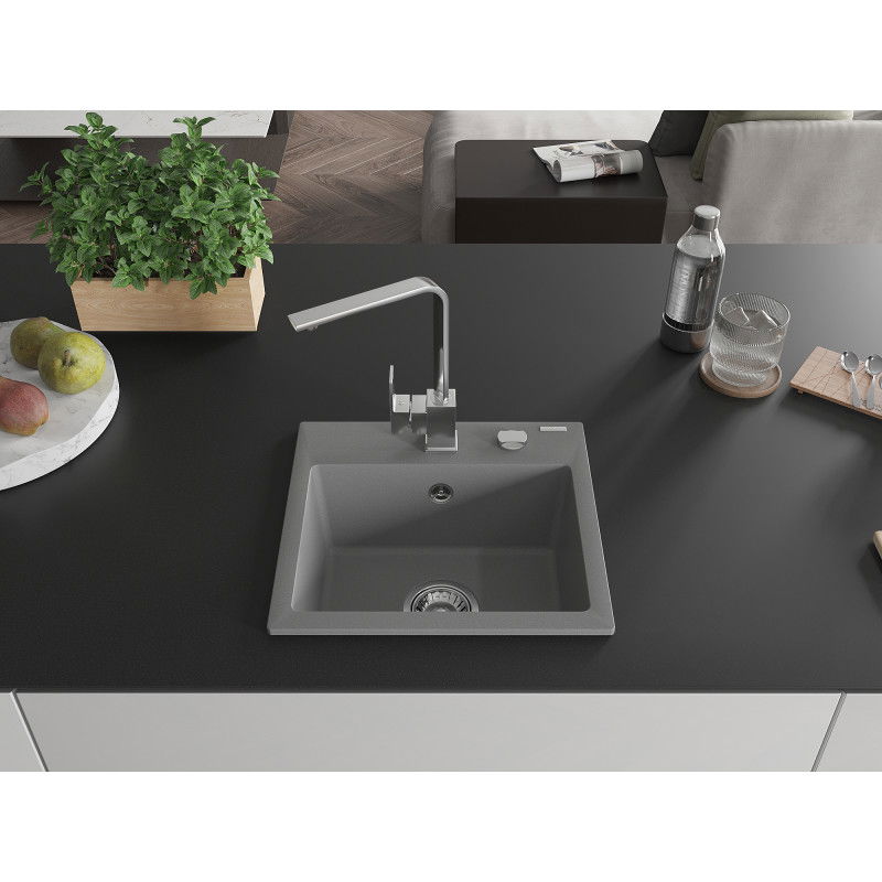 Mexen Milo 1-bowl granite sink with Rita kitchen tap, grey - 6505-71-670300-00