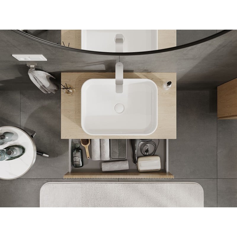 Mexen Rivel Bathroom Cabinet 80 cm with Countertop, 2 Drawers, Grooved, Oak - 91A20-08047-2-BFFC81