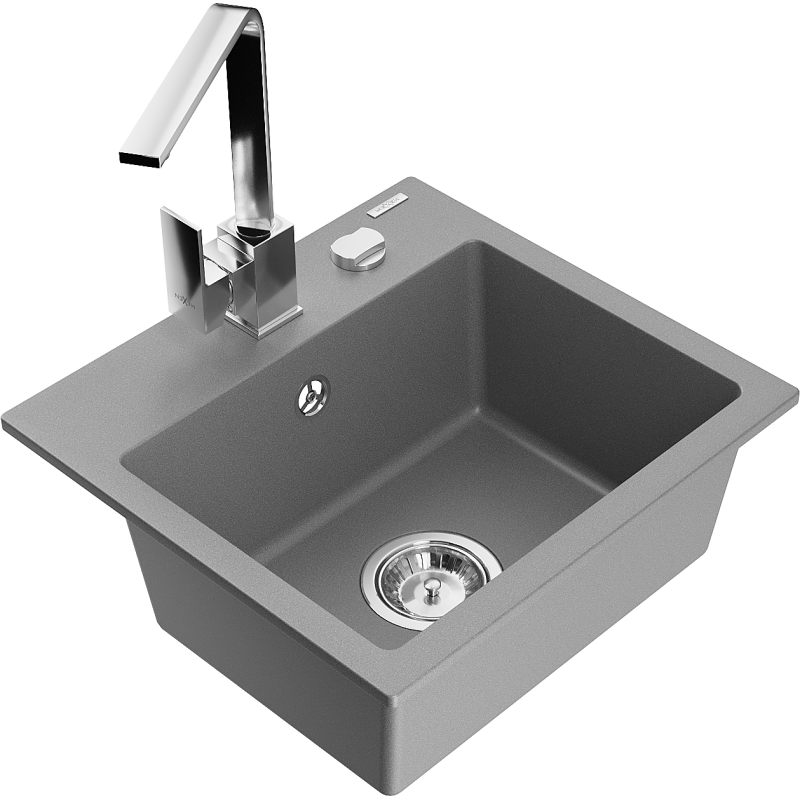 Mexen Milo 1-bowl granite sink with Rita kitchen tap, grey - 6505-71-670300-00