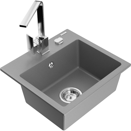 Mexen Milo 1-bowl granite sink with Rita kitchen tap, grey - 6505-71-670300-00