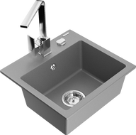 Mexen Milo 1-compartment granite sink with a kitchen mixer tap Rita, Grey - 6505-71-670300-00