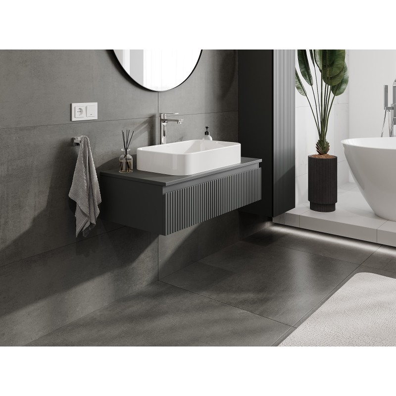 Mexen Rivel 90 cm Bathroom Cabinet with Countertop, 1 Drawer, Grooved, Matte Graphite - 91A20-09023-1-BFC66