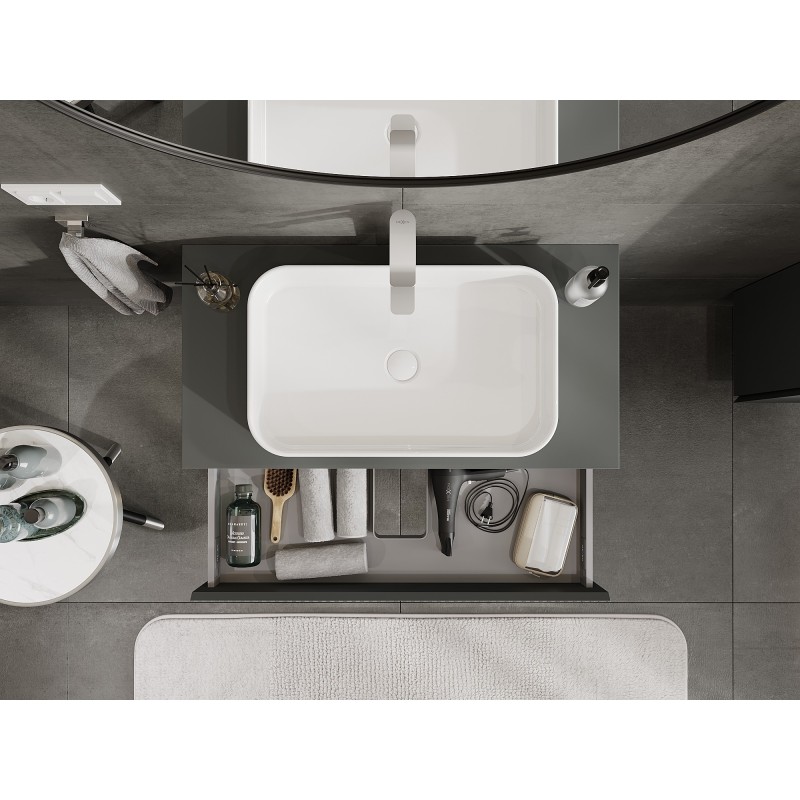 Mexen Rivel 90 cm Bathroom Cabinet with Countertop, 1 Drawer, Grooved, Matte Graphite - 91A20-09023-1-BFC66