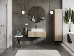 Mexen Rivel bathroom cabinet under sink 90 cm with countertop, 1 drawer, grooved, oak - 91A20-09023-1-BFC81