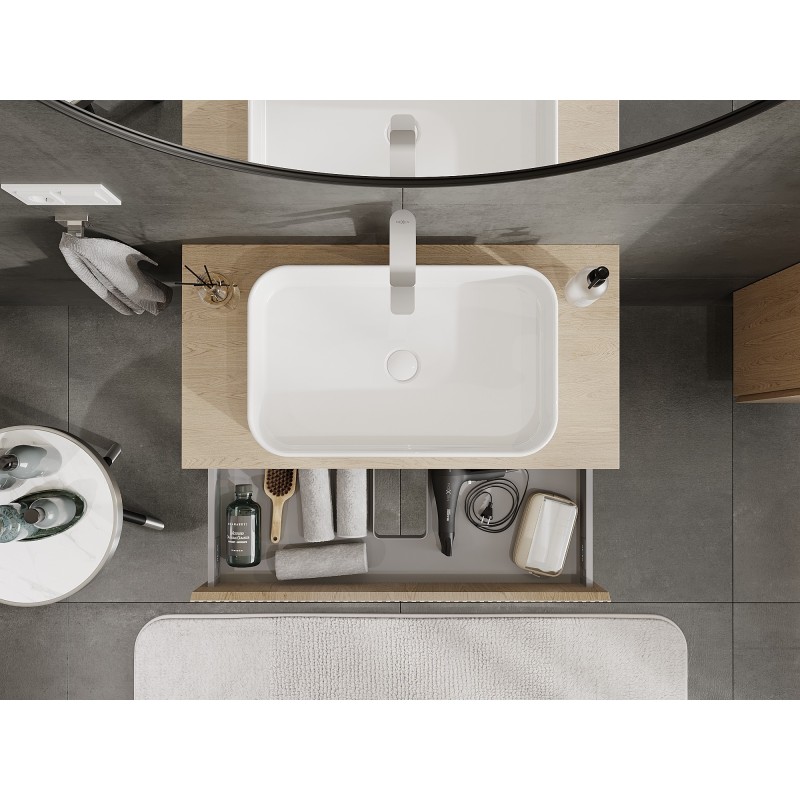 Mexen Rivel bathroom cabinet under sink 90 cm with countertop, 1 drawer, grooved, oak - 91A20-09023-1-BFC81