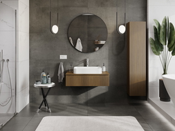 Mexen Rivel Bathroom Cabinet Under Sink 90 cm with Countertop, 1 Drawer, Grooved, Walnut - 91A20-09023-1-BFC86