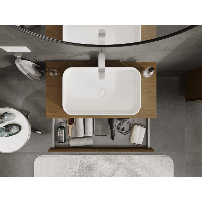 Mexen Rivel Bathroom Cabinet Under Sink 90 cm with Countertop, 1 Drawer, Grooved, Walnut - 91A20-09023-1-BFC86