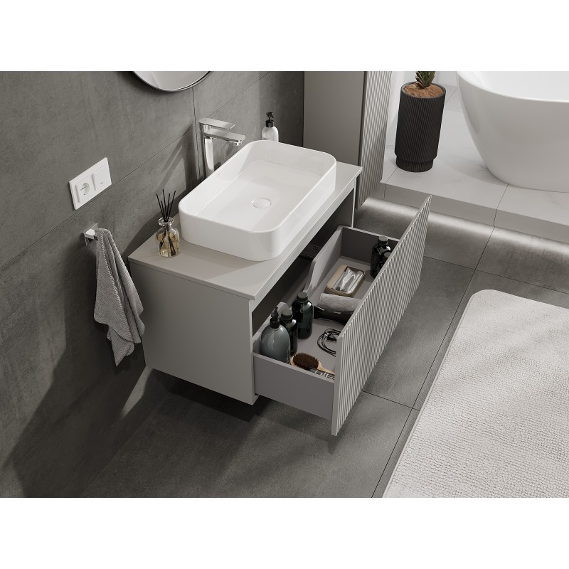 Mexen Rivel bathroom cabinet for washbasin 90 cm with countertop, 1 drawer, grooved, matte grey - 91A20-09047-1-BFC62