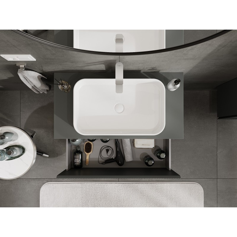 Mexen Rivel bathroom cabinet under-sink 90 cm with countertop, 1 drawer, grooved, matte graphite - 91A20-09047-1-BFC66