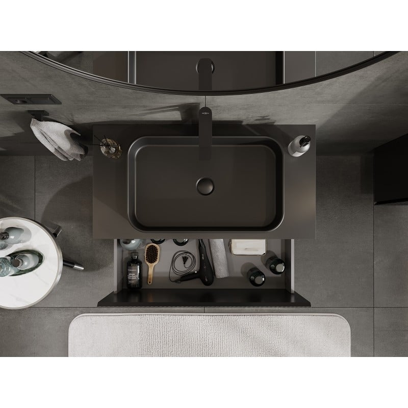 Mexen Rivel 90 cm Vanity Cabinet with Countertop, 1 Drawer, Grooved, Matte Black - 91A20-09047-1-BFC71