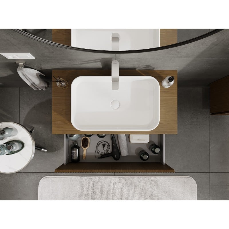 Mexen Rivel 90 cm Under-Sink Bathroom Cabinet with Countertop, 1 Drawer, Grooved, Walnut - 91A20-09047-1-BFC86