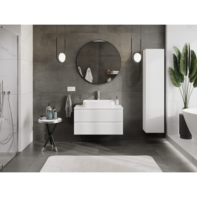 Mexen Rivel 90 cm Bathroom Cabinet with Countertop, 2 Drawers, Grooved, Matte White - 91A20-09047-2-BFFC01