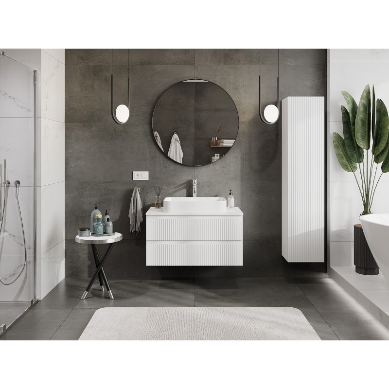 Mexen Rivel 90 cm under-sink bathroom cabinet with countertop, 2 drawers, grooved, matte white - 91A20-09047-2-BFFC01