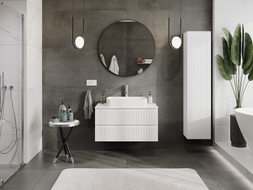 Mexen Rivel 90 cm under-sink bathroom cabinet with countertop, 2 drawers, grooved, matte white - 91A20-09047-2-BFFC01