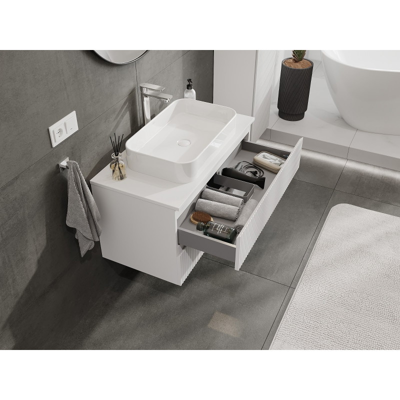Mexen Rivel 90 cm under-sink bathroom cabinet with countertop, 2 drawers, grooved, matte white - 91A20-09047-2-BFFC01