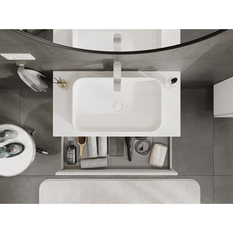 Mexen Rivel 90 cm under-sink bathroom cabinet with countertop, 2 drawers, grooved, matte white - 91A20-09047-2-BFFC01