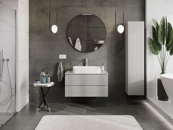 Mexen Rivel 90 cm Vanity Bathroom Cabinet with Countertop, 2 Drawers, Fluted, Matte Gray - 91A20-09047-2-BFFC62