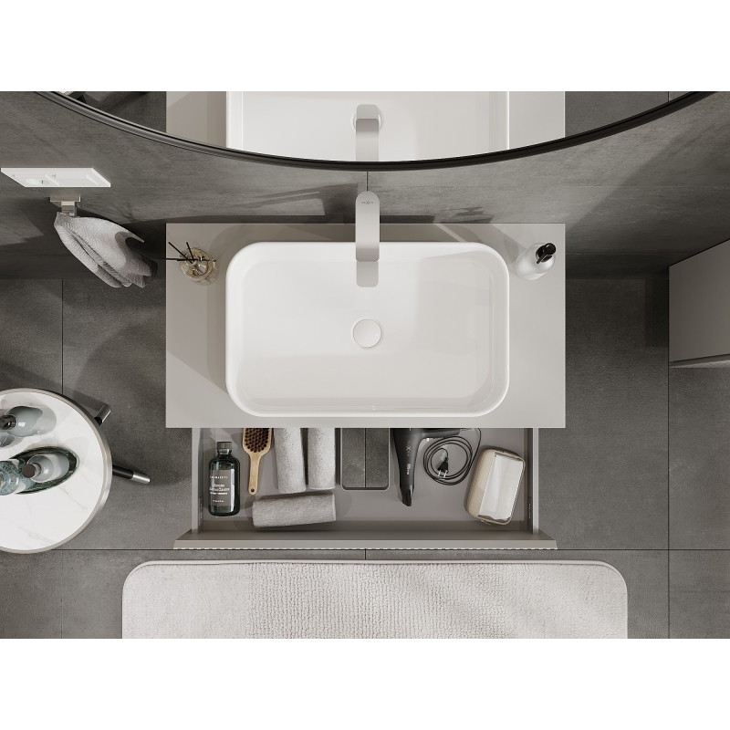 Mexen Rivel 90 cm Vanity Bathroom Cabinet with Countertop, 2 Drawers, Fluted, Matte Gray - 91A20-09047-2-BFFC62