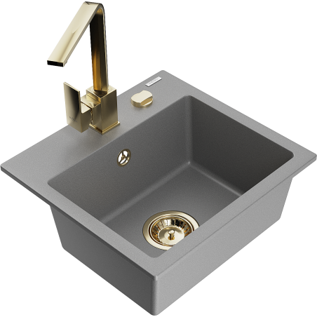 Mexen Milo 1-bowl granite sink with Rita kitchen tap, grey - 6505-71-670300-50