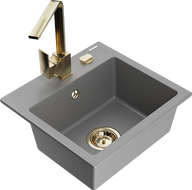 Mexen Milo granite kitchen sink 1-bowl with Rita kitchen faucet, gray - 6505-71-670300-50