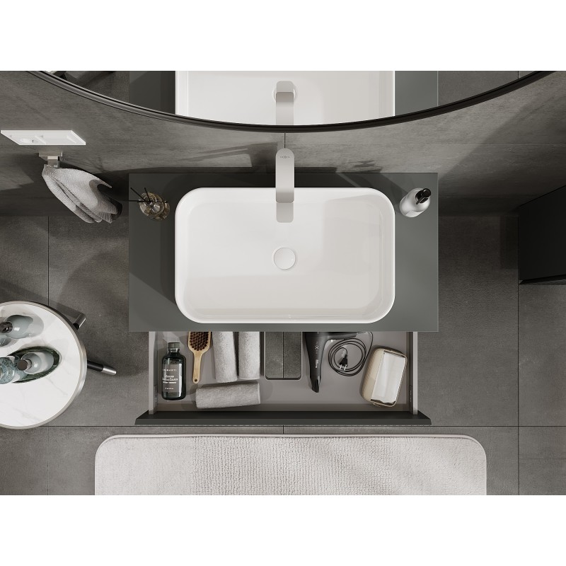 Mexen Rivel 90 cm Under-Sink Bathroom Cabinet with Countertop, 2 Drawers, Ribbed, Matte Graphite - 91A20-09047-2-BFFC66