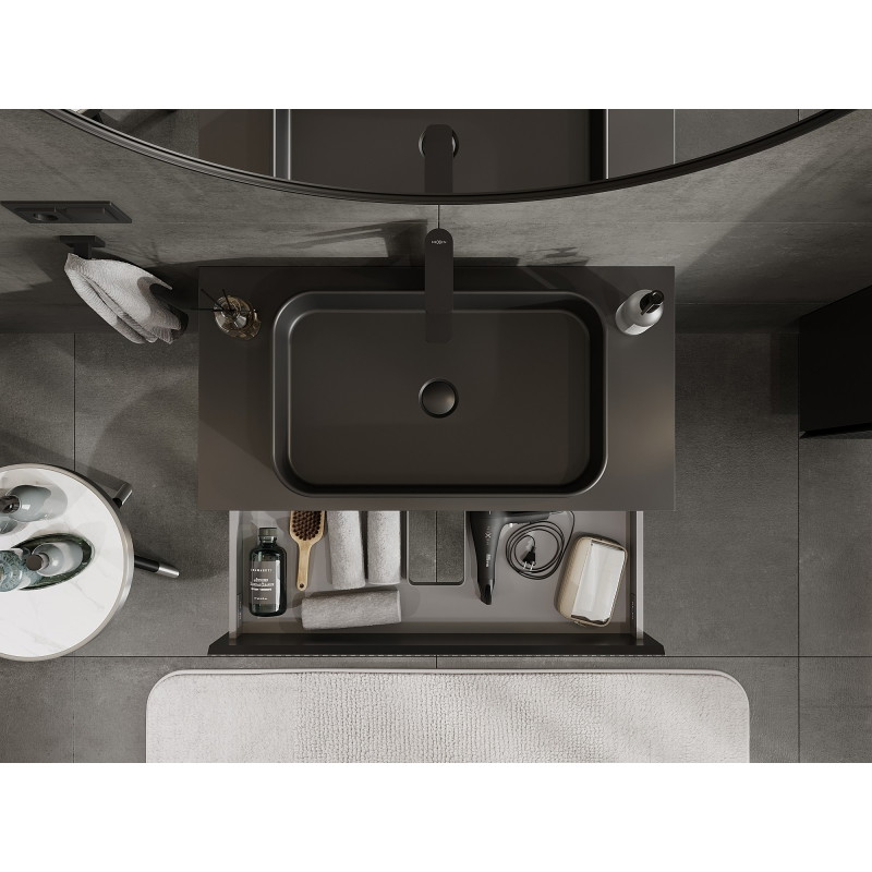 Mexen Rivel 90 cm under-sink bathroom cabinet with countertop, 2 drawers, grooved, black matte - 91A20-09047-2-BFFC71