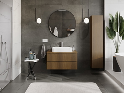 Mexen Rivel bathroom cabinet with countertop 90 cm, 2 drawers, grooved, walnut - 91A20-09047-2-BFFC86