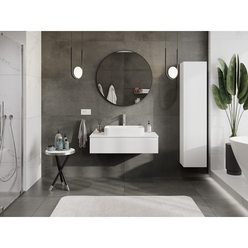 Mexen Rivel 100 cm Under-Sink Bathroom Cabinet with Countertop, 1 Grooved Drawer, Matte White - 91A20-10023-1-BFC01