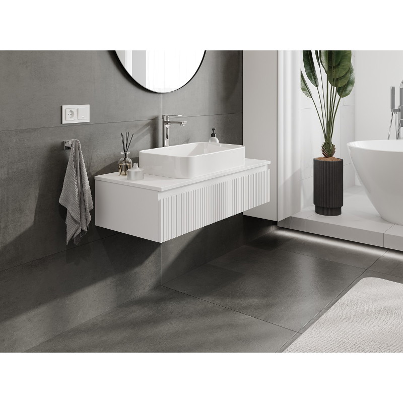 Mexen Rivel 100 cm Under-Sink Bathroom Cabinet with Countertop, 1 Grooved Drawer, Matte White - 91A20-10023-1-BFC01
