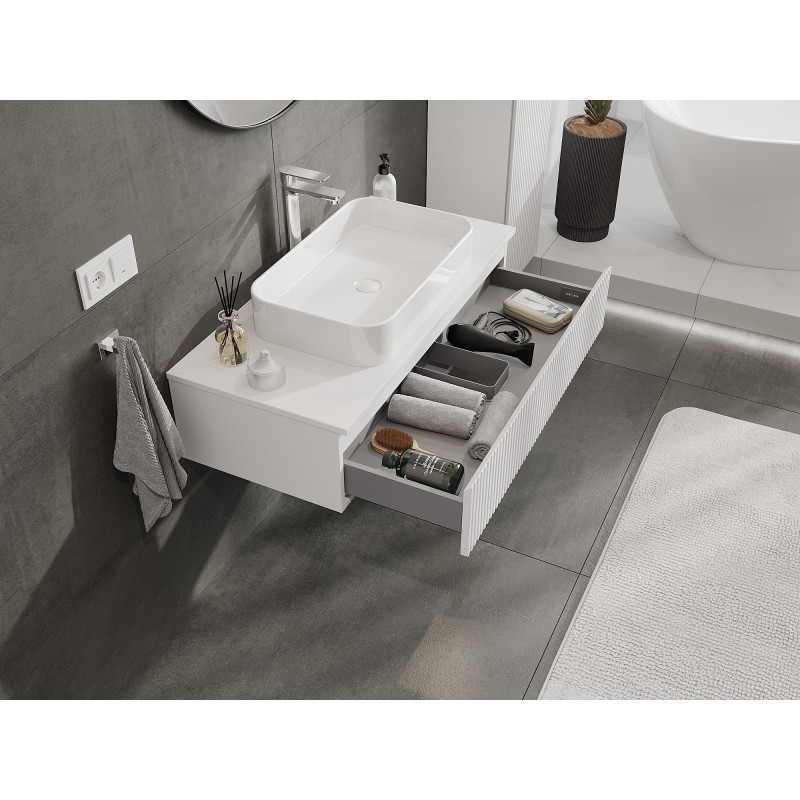 Mexen Rivel 100 cm Under-Sink Bathroom Cabinet with Countertop, 1 Grooved Drawer, Matte White - 91A20-10023-1-BFC01