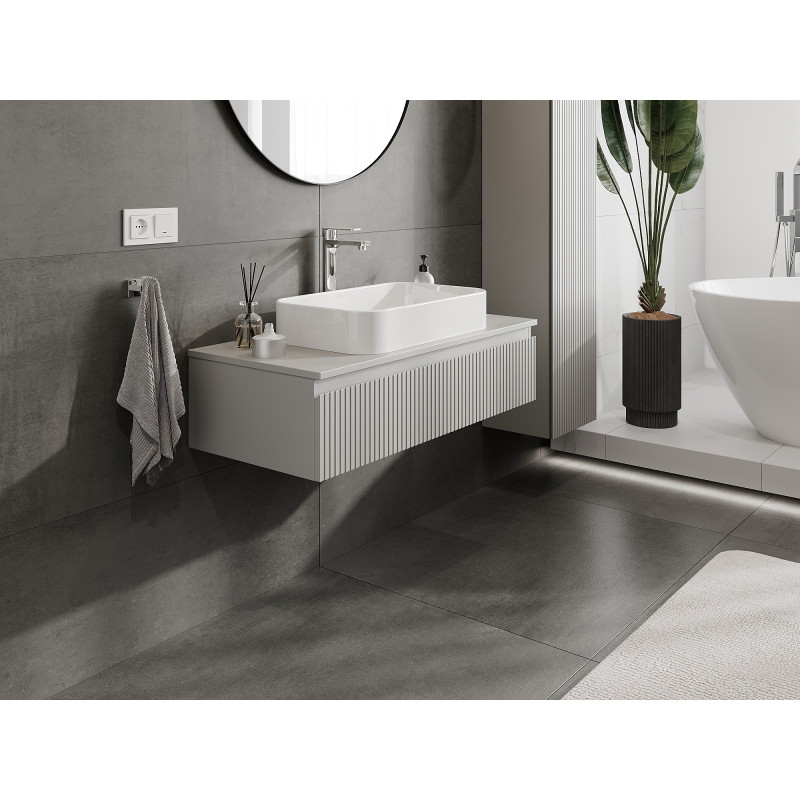 Mexen Rivel bathroom vanity cabinet 100 cm with countertop, 1 drawer, grooved, matte gray - 91A20-10023-1-BFC62