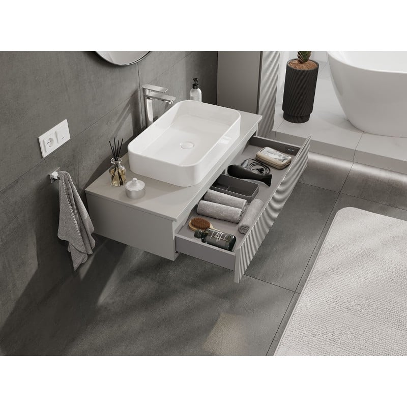 Mexen Rivel 100 cm under-sink bathroom cabinet with countertop, 1 drawer, grooved, matte grey - 91A20-10023-1-BFC62