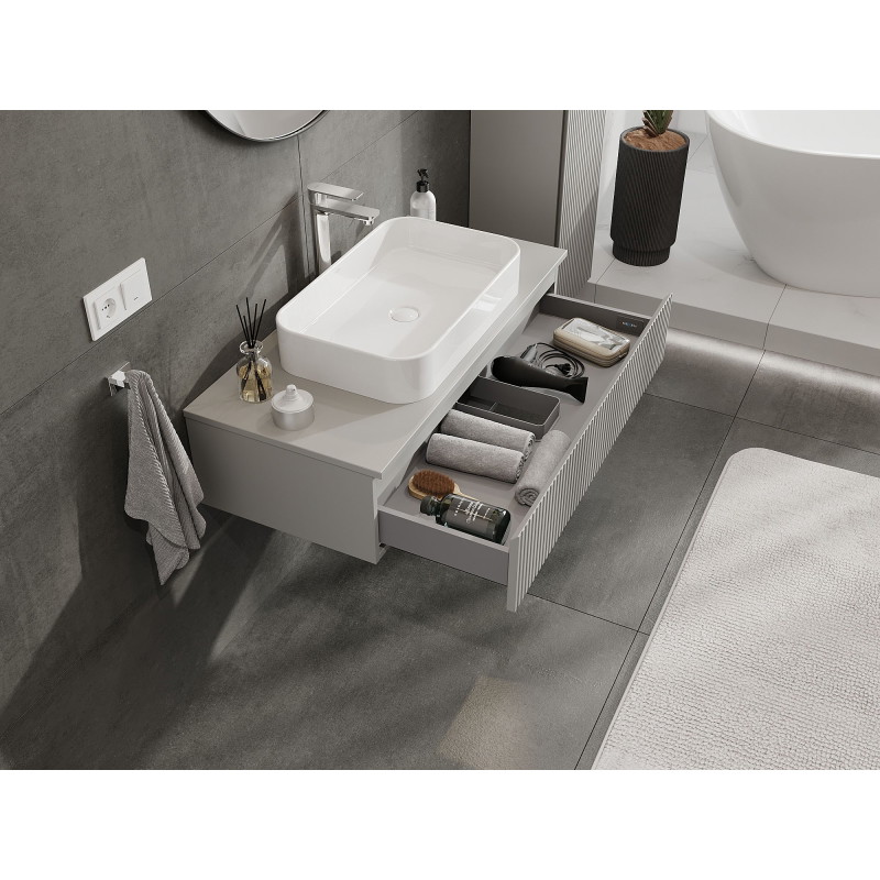 Mexen Rivel bathroom vanity cabinet 100 cm with countertop, 1 drawer, grooved, matte gray - 91A20-10023-1-BFC62
