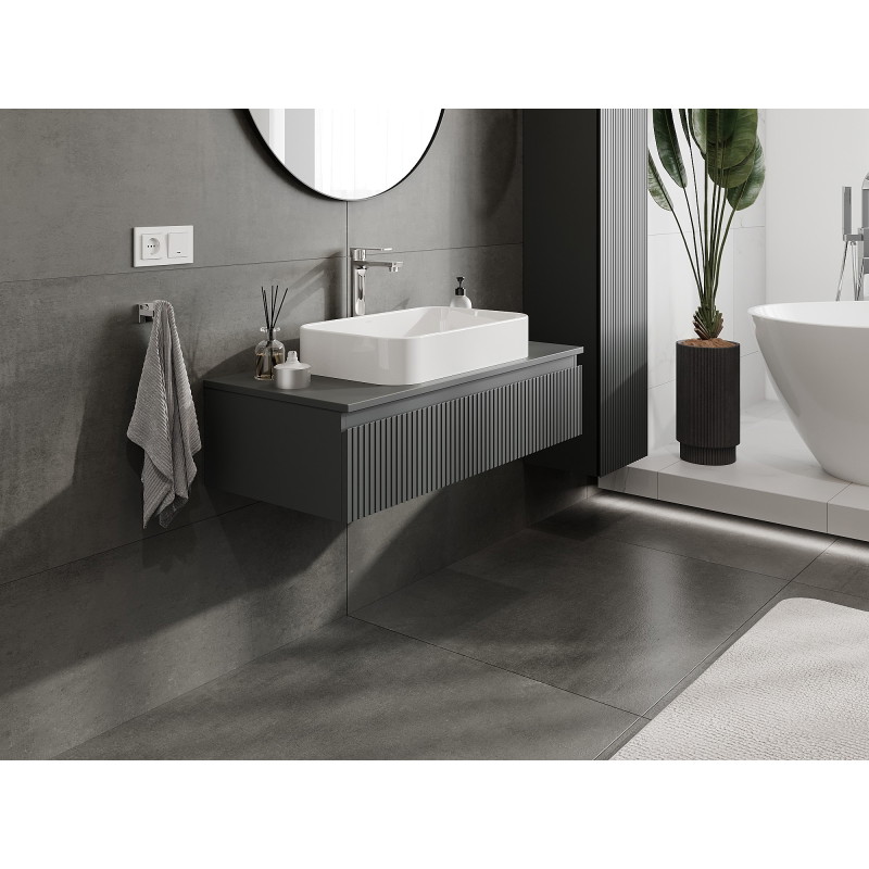 Mexen Rivel 100 cm bathroom under-sink cabinet with countertop, 1 drawer, grooved, matte graphite - 91A20-10023-1-BFC66