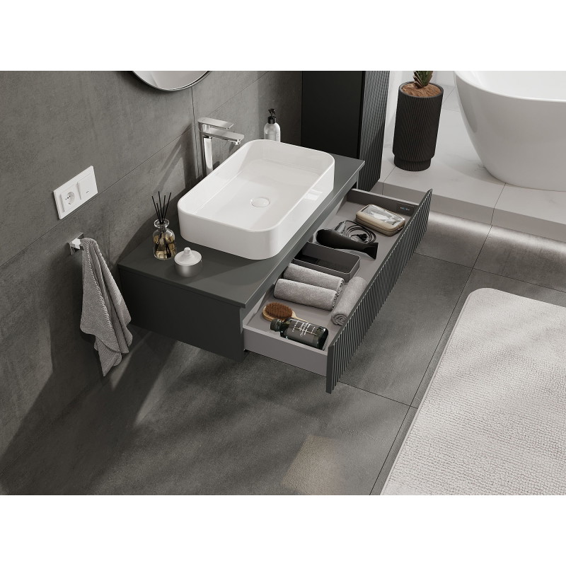 Mexen Rivel 100 cm bathroom under-sink cabinet with countertop, 1 drawer, grooved, matte graphite - 91A20-10023-1-BFC66