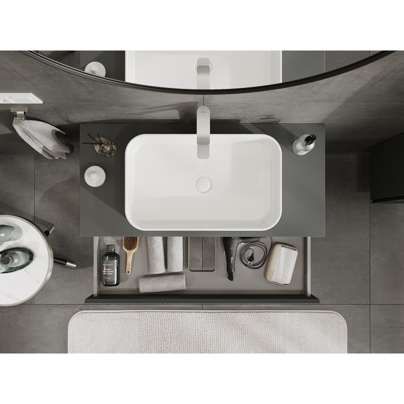 Mexen Rivel 100 cm bathroom under-sink cabinet with countertop, 1 drawer, grooved, matte graphite - 91A20-10023-1-BFC66