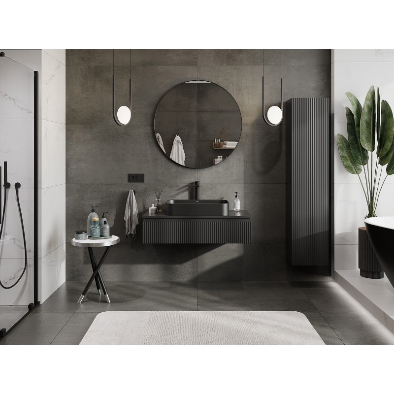 Mexen Rivel bathroom vanity unit 100 cm with countertop, 1 drawer, fluted, black matte - 91A20-10023-1-BFC71