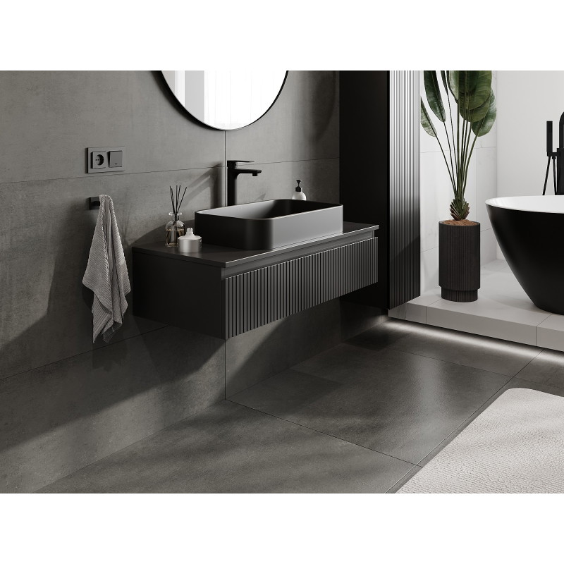 Mexen Rivel bathroom vanity unit 100 cm with countertop, 1 drawer, fluted, black matte - 91A20-10023-1-BFC71