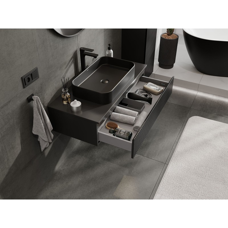 Mexen Rivel 100 cm Bathroom Cabinet with Countertop, 1 Drawer, Grooved, Black Matt - 91A20-10023-1-BFC71