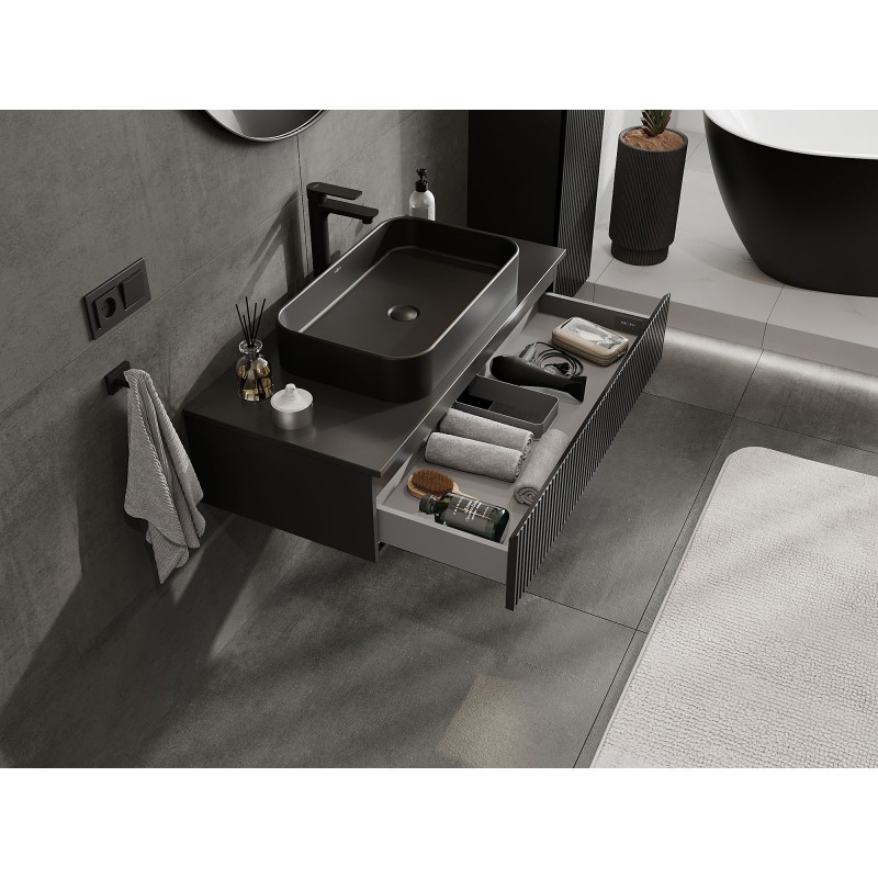 Mexen Rivel bathroom vanity unit 100 cm with countertop, 1 drawer, fluted, black matte - 91A20-10023-1-BFC71