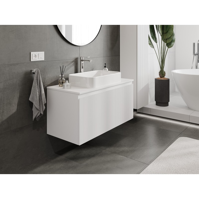 Mexen Rivel bathroom cabinet under sink 100 cm with countertop, 1 drawer, grooved, matte white - 91A20-10047-1-BFC01