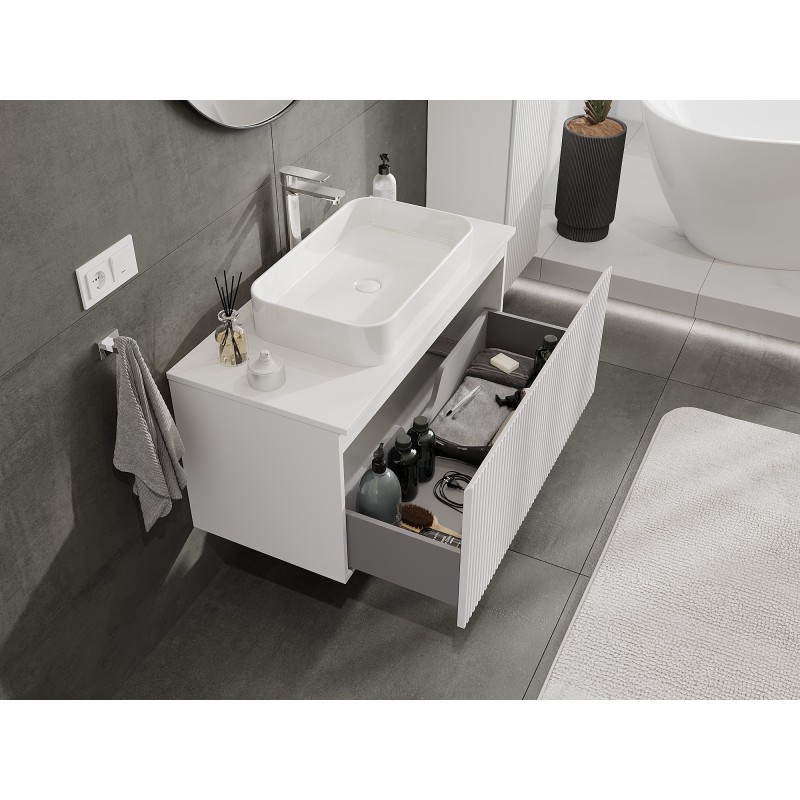 Mexen Rivel bathroom cabinet under sink 100 cm with countertop, 1 drawer, grooved, matte white - 91A20-10047-1-BFC01