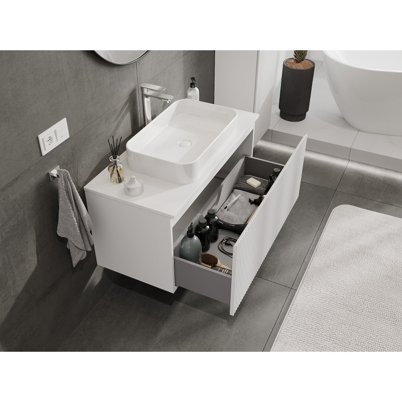 Mexen Rivel bathroom cabinet under sink 100 cm with countertop, 1 drawer, grooved, white matte - 91A20-10047-1-BFC01