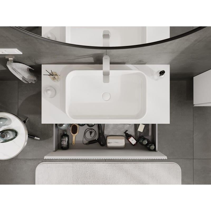 Mexen Rivel bathroom cabinet under sink 100 cm with countertop, 1 drawer, grooved, matte white - 91A20-10047-1-BFC01