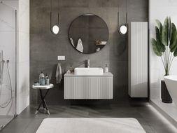 Mexen Rivel 100 cm Under-Sink Bathroom Cabinet with Counter, 1 Drawer, Fluted, Matte Gray - 91A20-10047-1-BFC62