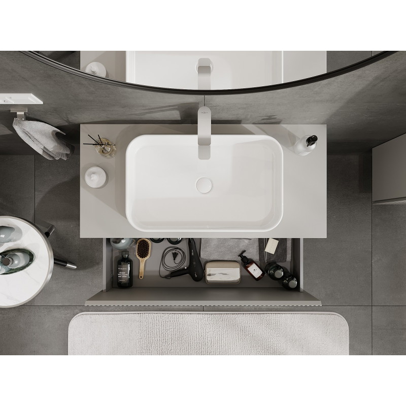 Mexen Rivel 100 cm Under-Sink Bathroom Cabinet with Counter, 1 Drawer, Fluted, Matte Gray - 91A20-10047-1-BFC62