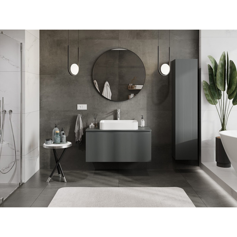 Mexen Rivel 100 cm Bathroom Vanity Cabinet with Countertop, 1 Drawer, Fluted, Matte Graphite - 91A20-10047-1-BFC66