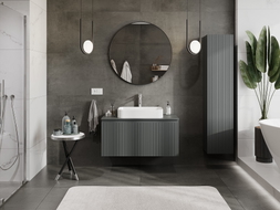 Mexen Rivel 100 cm Bathroom Vanity Cabinet with Countertop, 1 Drawer, Fluted, Matte Graphite - 91A20-10047-1-BFC66