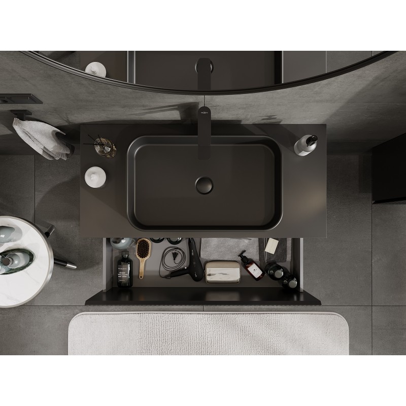 Mexen Rivel 100 cm Bathroom Cabinet with Countertop, 1 Drawer, Fluted, Matte Black - 91A20-10047-1-BFC71